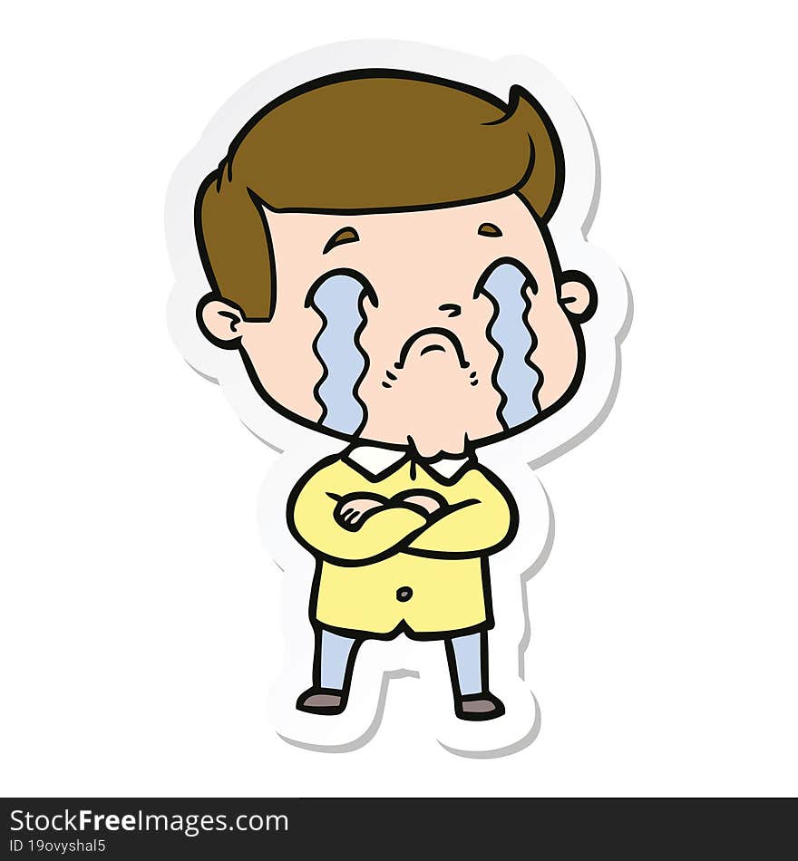 sticker of a cartoon man crying