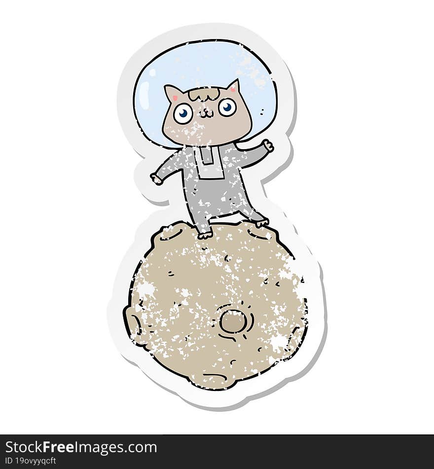 Distressed Sticker Of A Cute Cartoon Astronaut Cat