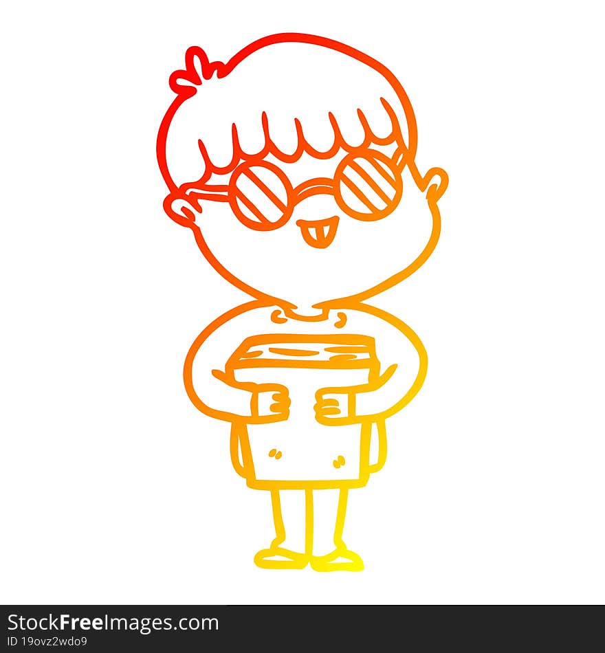 warm gradient line drawing cartoon boy wearing spectacles