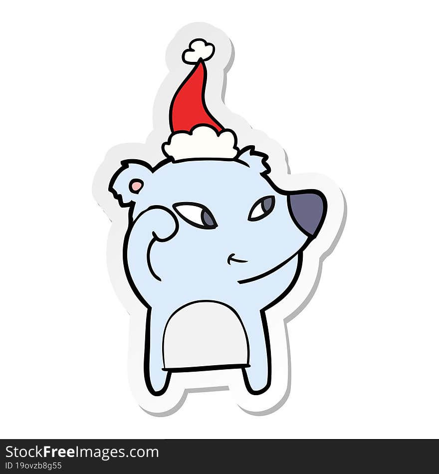 Cute Sticker Cartoon Of A Bear Wearing Santa Hat