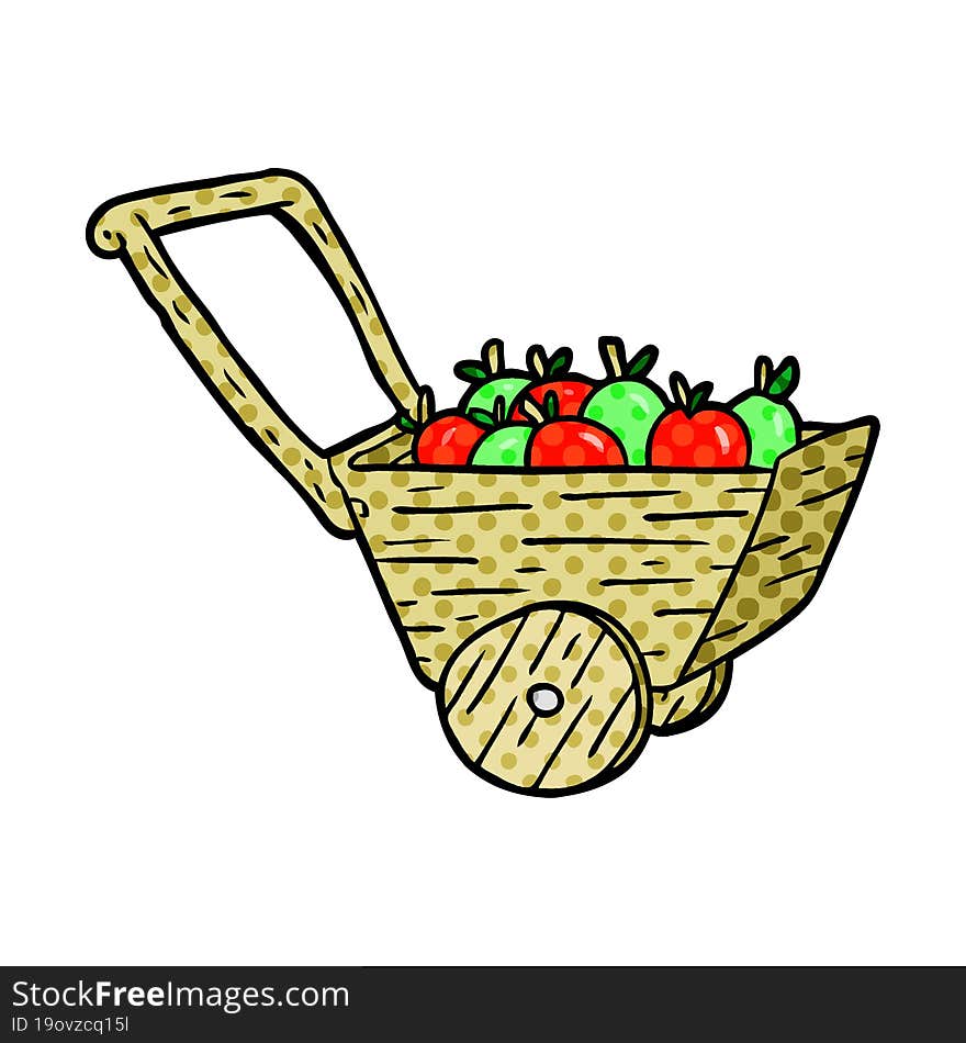 cartoon cart full of fresh apples. cartoon cart full of fresh apples