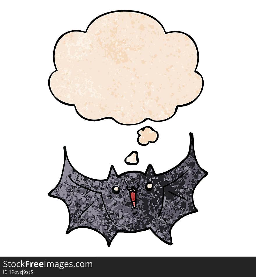 cartoon happy vampire bat and thought bubble in grunge texture pattern style