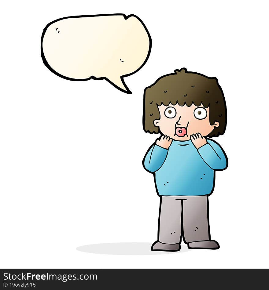 cartoon worried boy with speech bubble