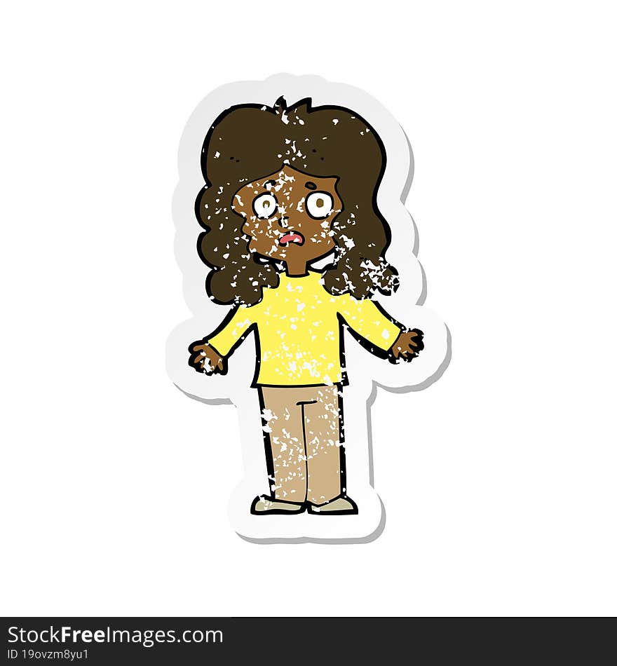 Retro Distressed Sticker Of A Cartoon Worried Woman