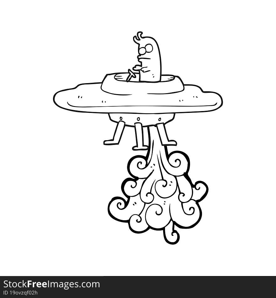 black and white cartoon flying saucer