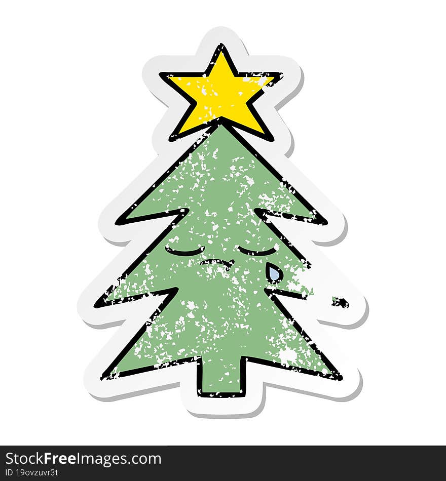 distressed sticker of a cute cartoon christmas tree