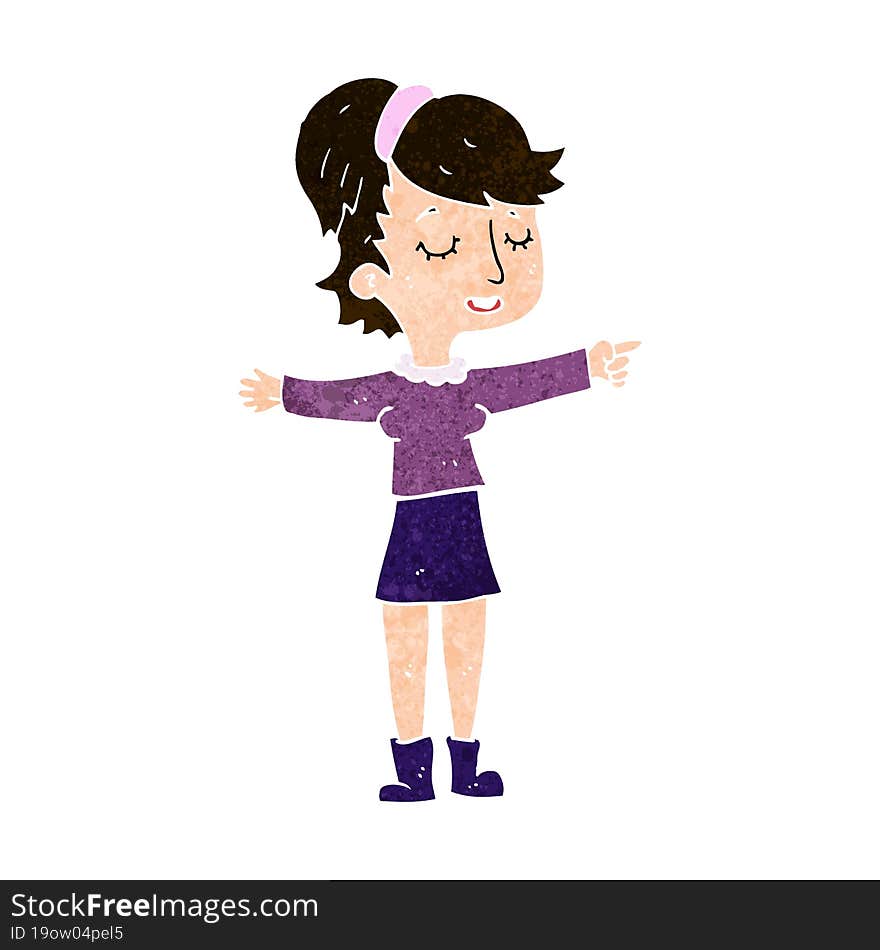 cartoon happy woman pointing