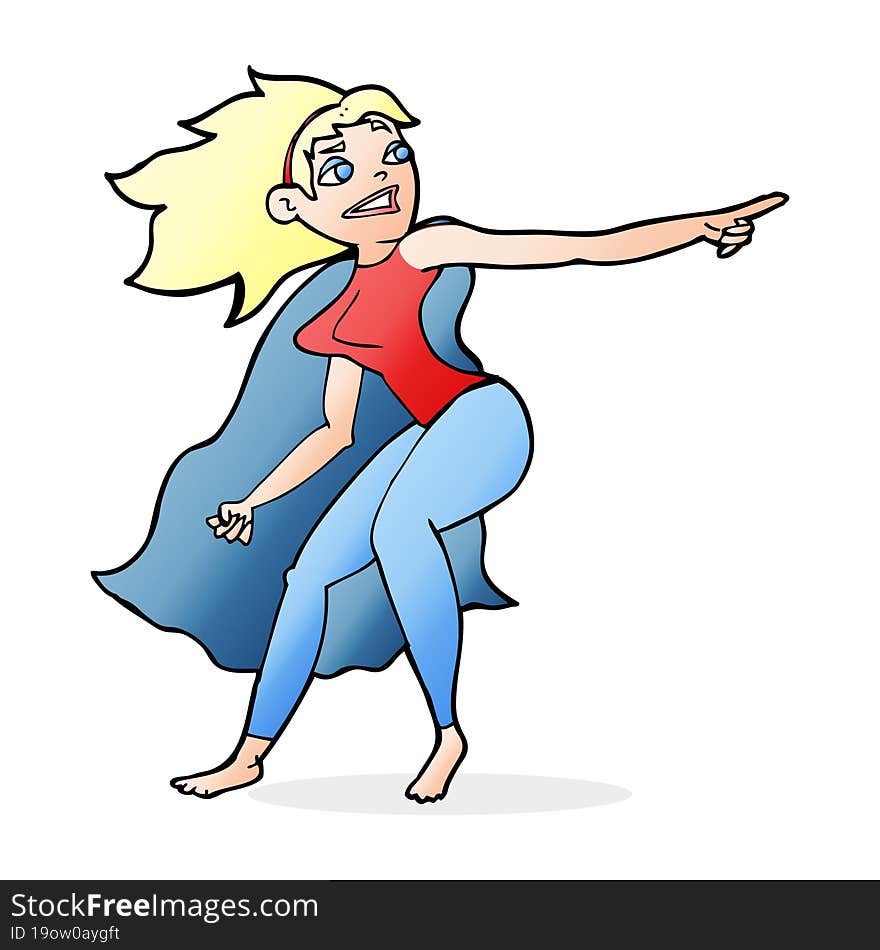 cartoon superhero woman pointing