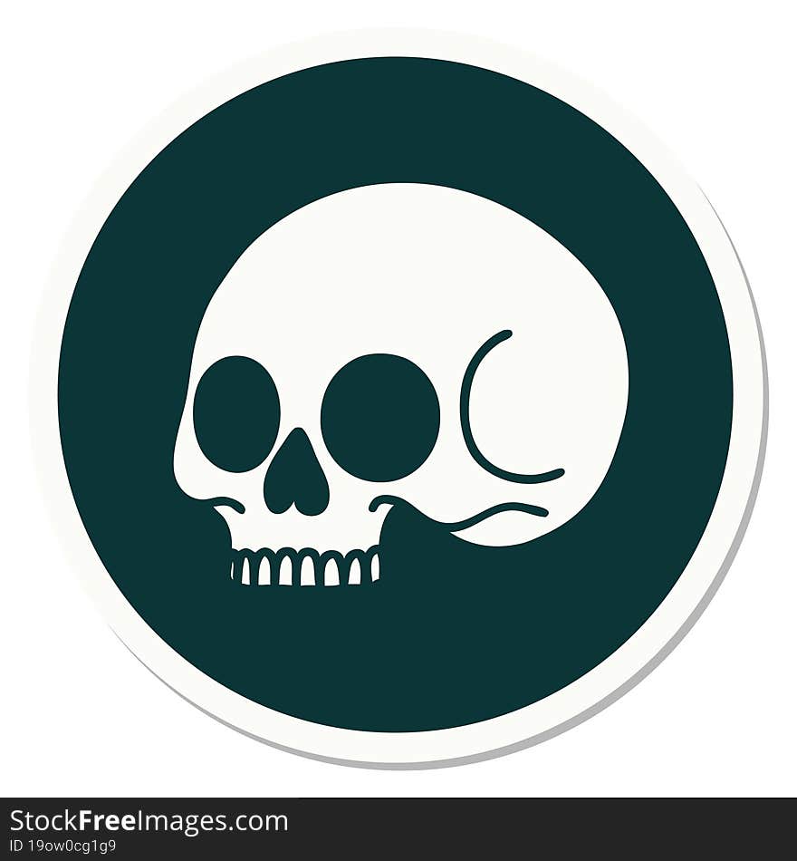 sticker of tattoo in traditional style of a skull. sticker of tattoo in traditional style of a skull