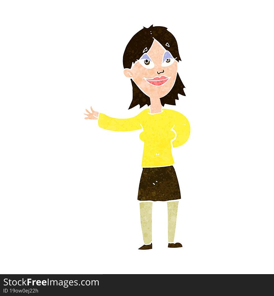 cartoon woman gesturing to show something