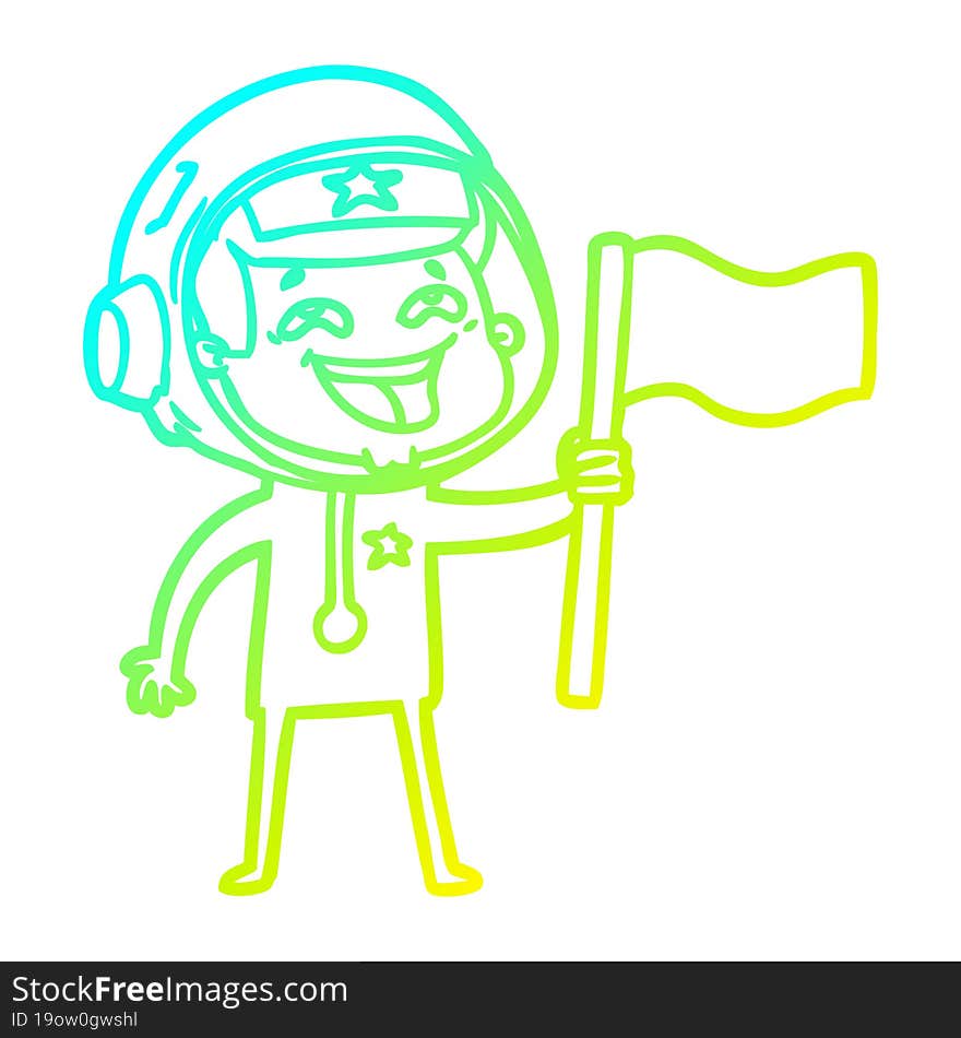 cold gradient line drawing cartoon laughing astronaut waving flag