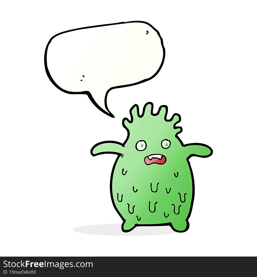 cartoon funny slime monster with speech bubble