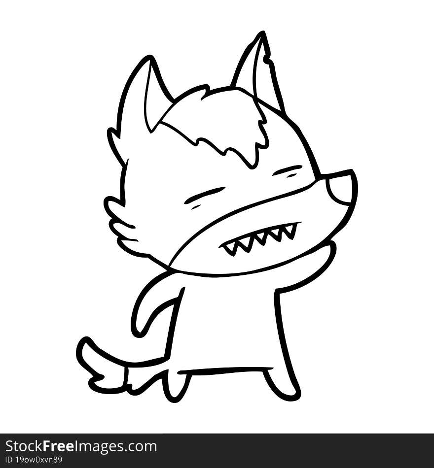 cartoon wolf waving showing teeth. cartoon wolf waving showing teeth