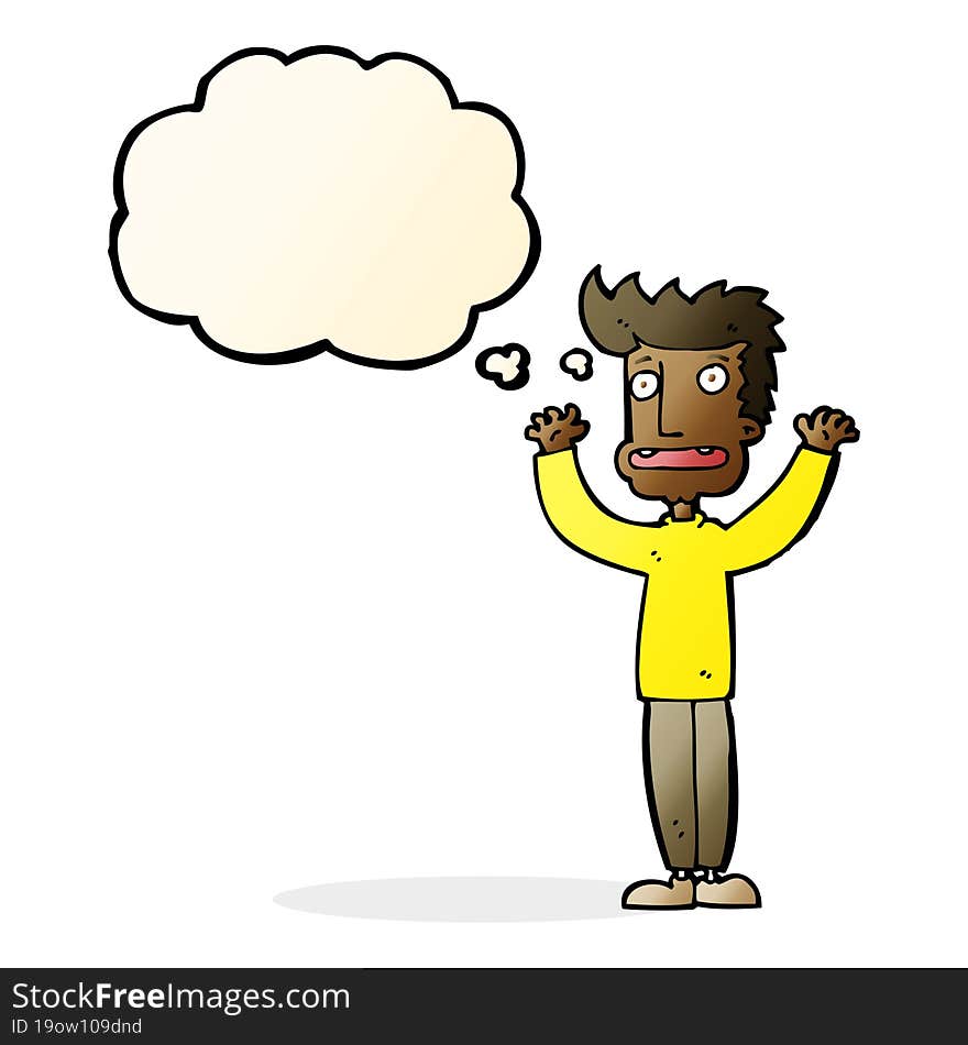 cartoon stressed man with thought bubble