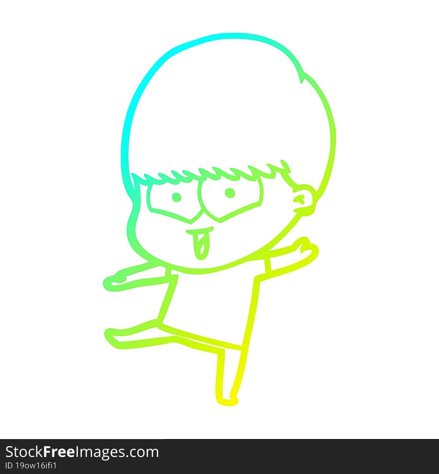 Cold Gradient Line Drawing Cartoon Happy Boy