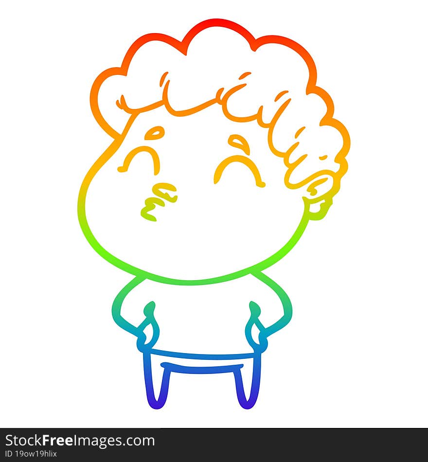 rainbow gradient line drawing cartoon man pouting