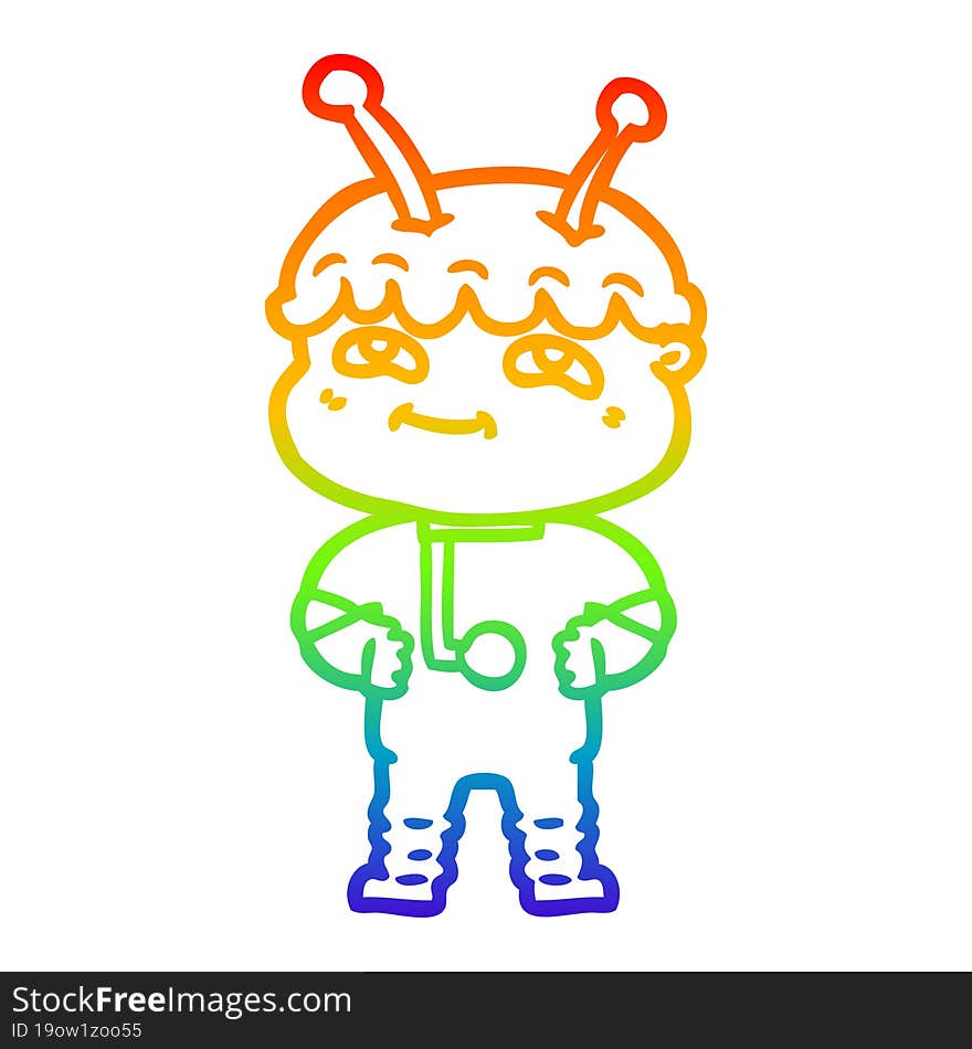 rainbow gradient line drawing friendly cartoon spaceman