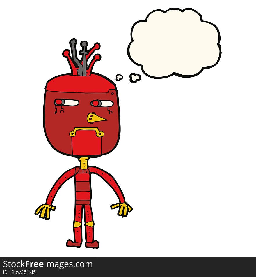 funny cartoon robot with thought bubble