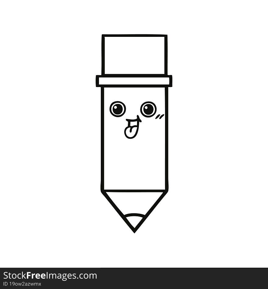 line drawing cartoon of a pencil. line drawing cartoon of a pencil