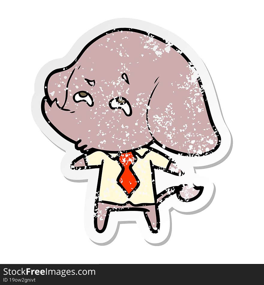 distressed sticker of a cartoon elephant boss remembering