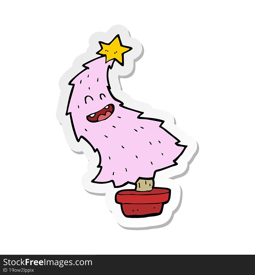 sticker of a cartoon dancing christmas tree