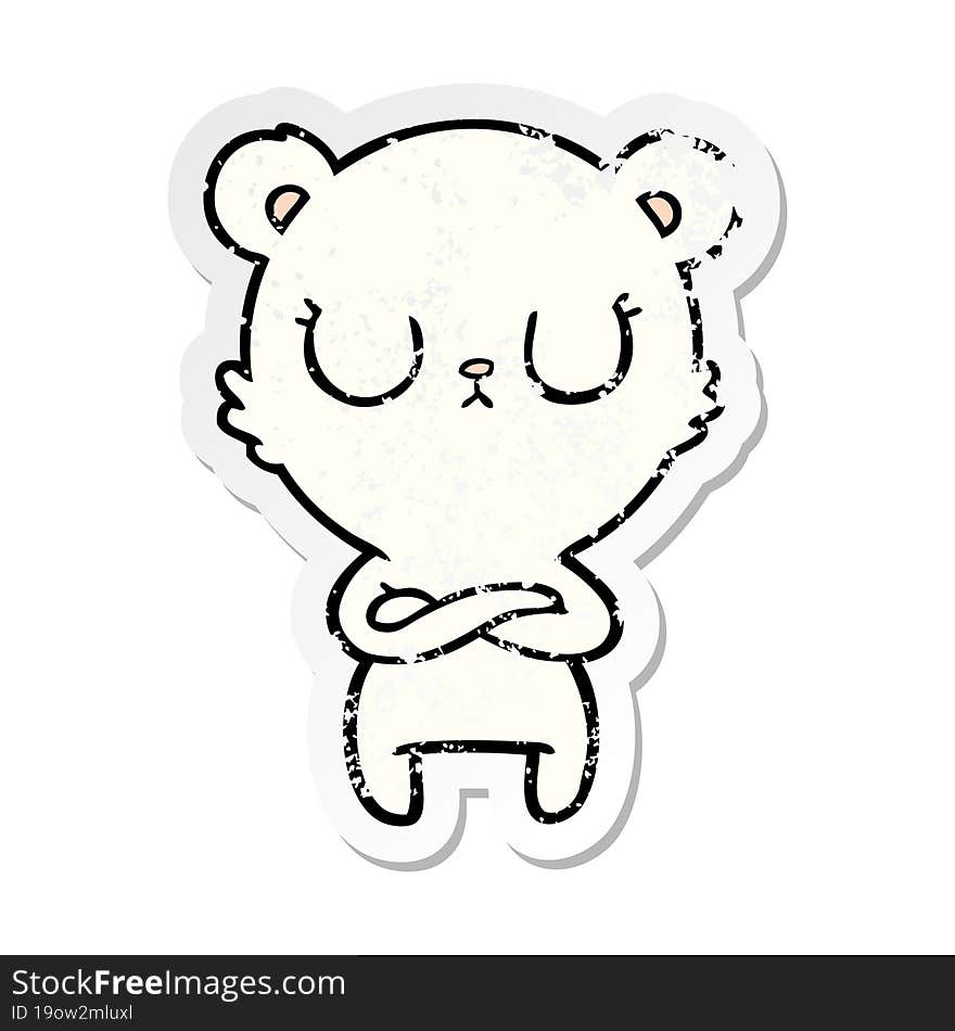 Distressed Sticker Of A Peaceful Cartoon Polar Bear