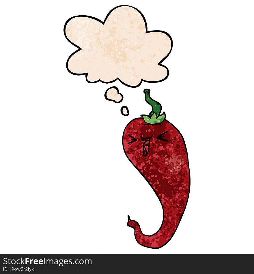 cartoon hot chili pepper and thought bubble in grunge texture pattern style