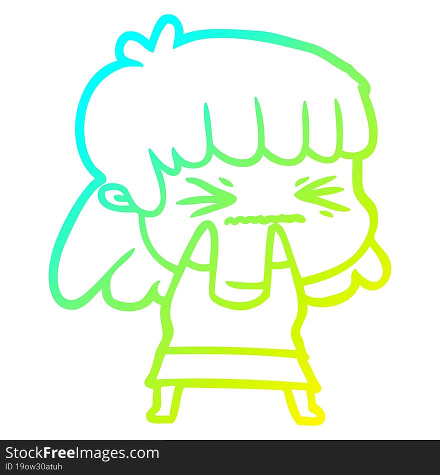 cold gradient line drawing cartoon angry girl