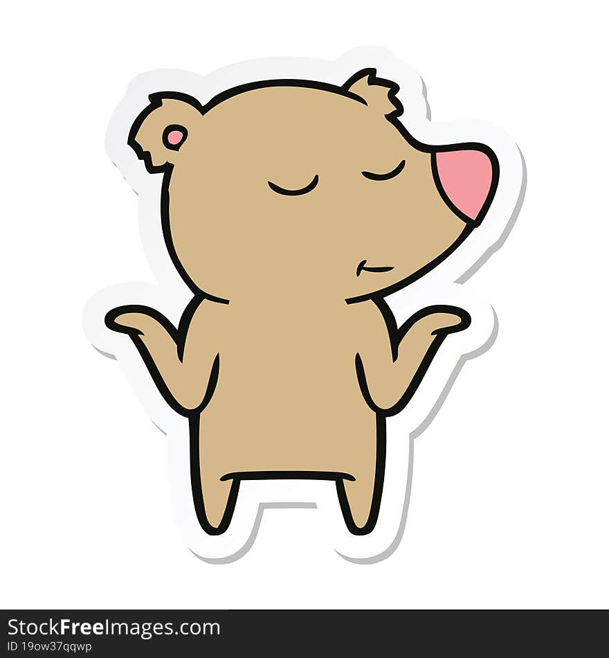 sticker of a happy cartoon bear shrugging shoulders