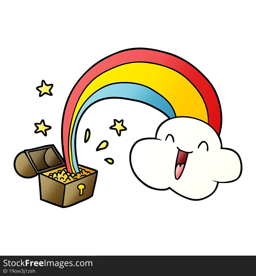 cartoon rainbow and pot of gold. cartoon rainbow and pot of gold