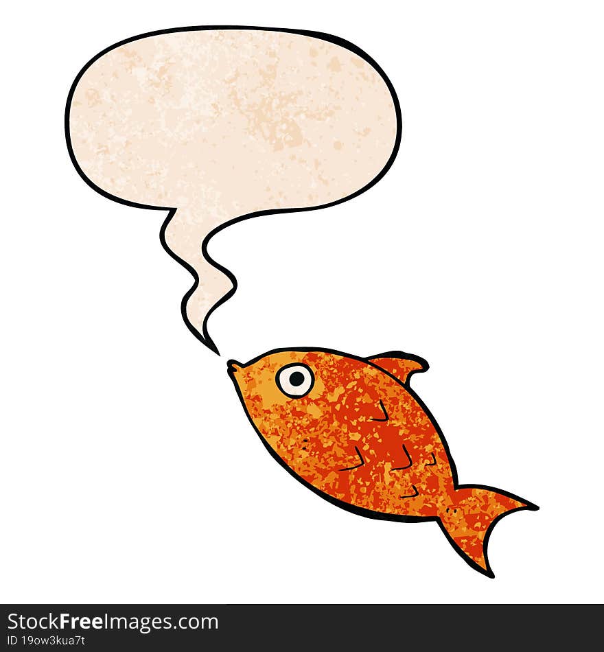 cartoon fish and speech bubble in retro texture style