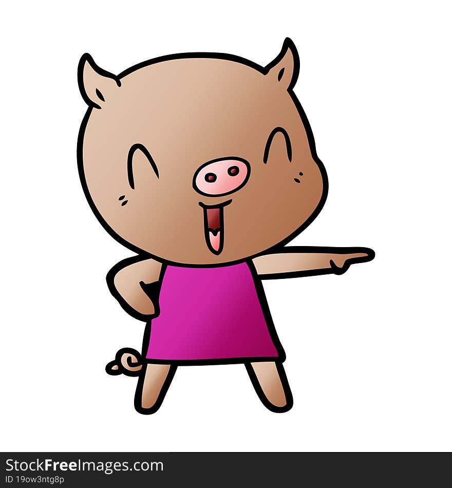 happy cartoon pig in dress. happy cartoon pig in dress