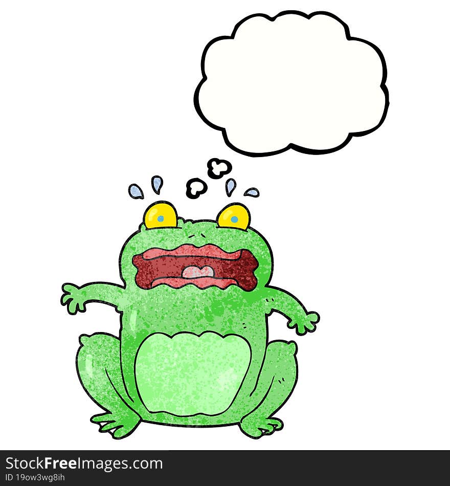 freehand drawn thought bubble textured cartoon funny frightened frog