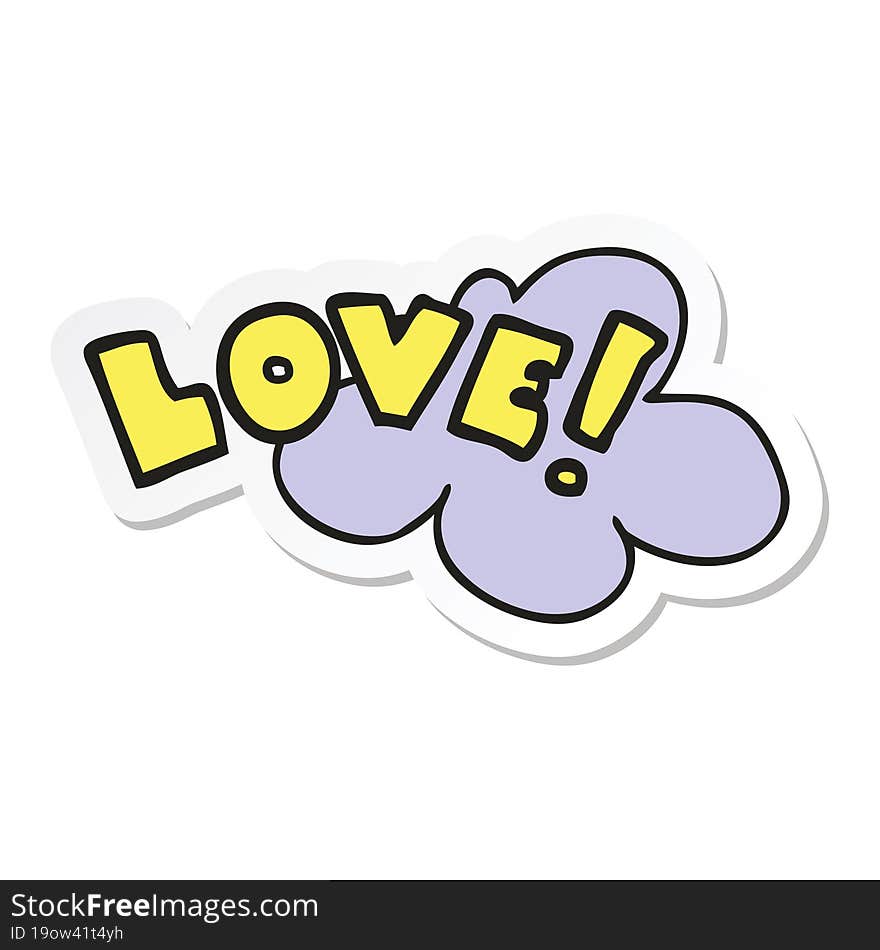 sticker of a cartoon word love