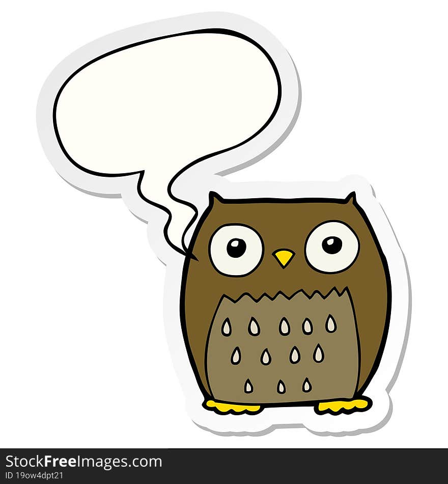 cartoon owl with speech bubble sticker. cartoon owl with speech bubble sticker