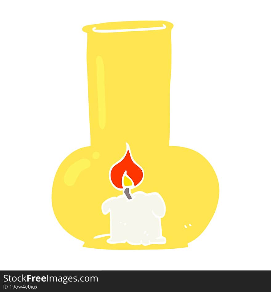 flat color illustration of old glass lamp and candle. flat color illustration of old glass lamp and candle