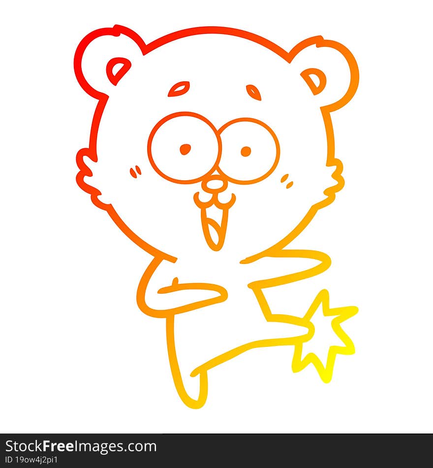 warm gradient line drawing of a laughing teddy  bear cartoon