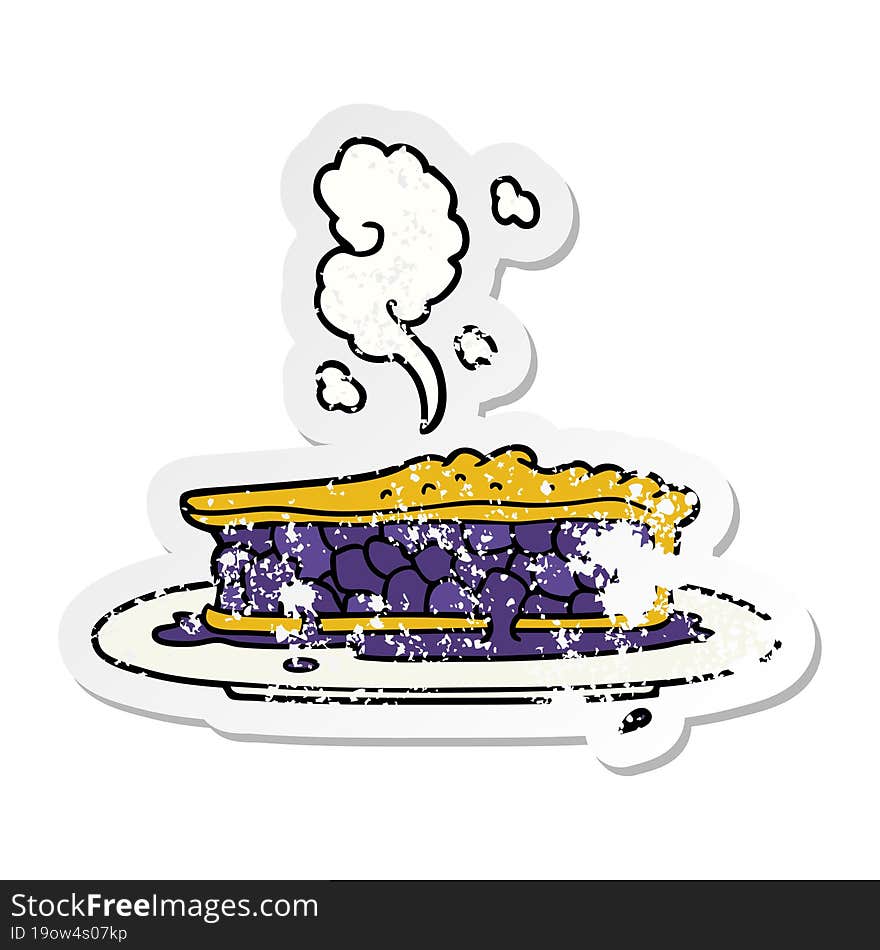 distressed sticker of a cartoon blueberry pie