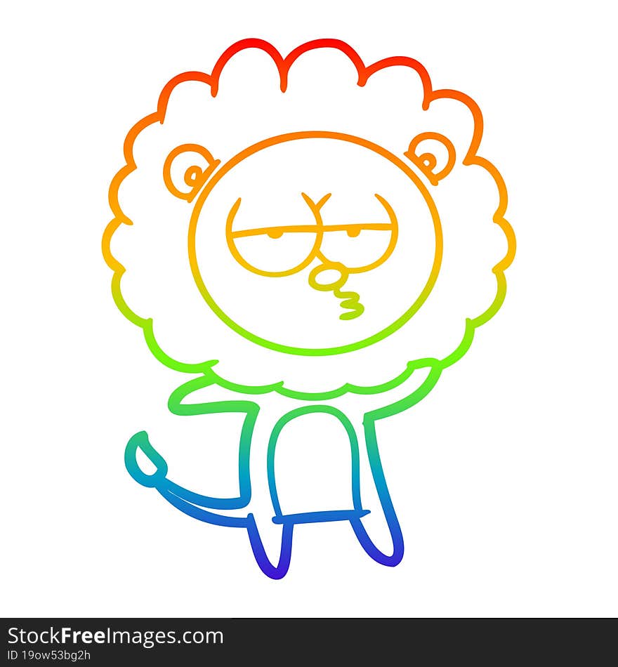 Rainbow Gradient Line Drawing Cartoon Bored Lion