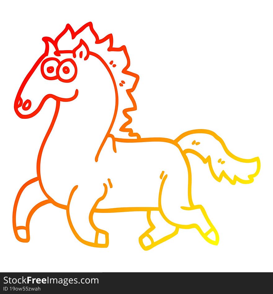 warm gradient line drawing cartoon running horse