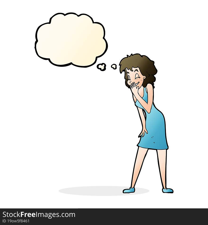 Cartoon Woman Laughing With Thought Bubble