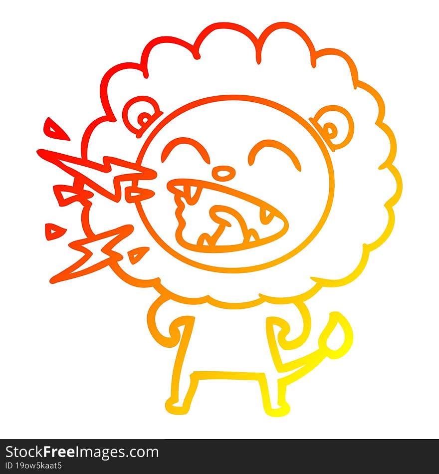 warm gradient line drawing cartoon roaring lion