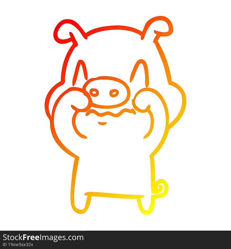 Warm Gradient Line Drawing Nervous Cartoon Pig