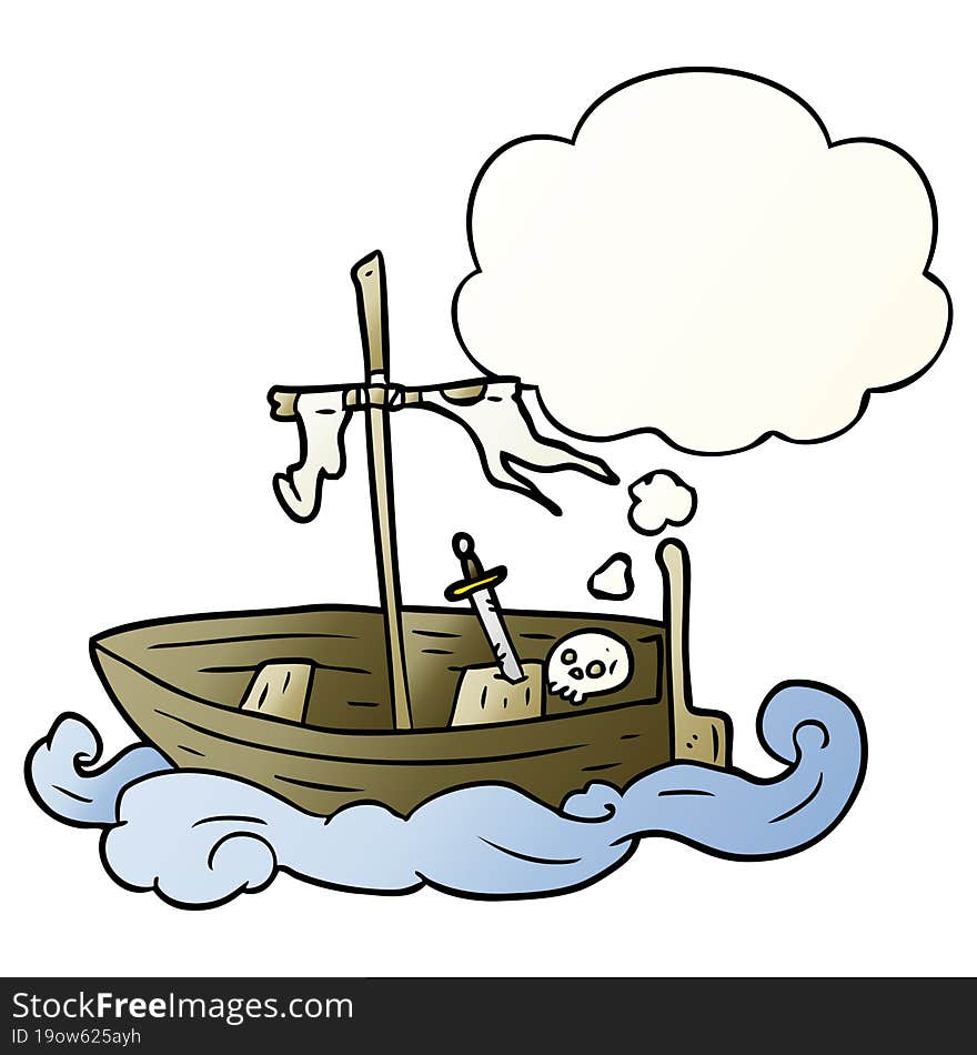 cartoon old boat and thought bubble in smooth gradient style