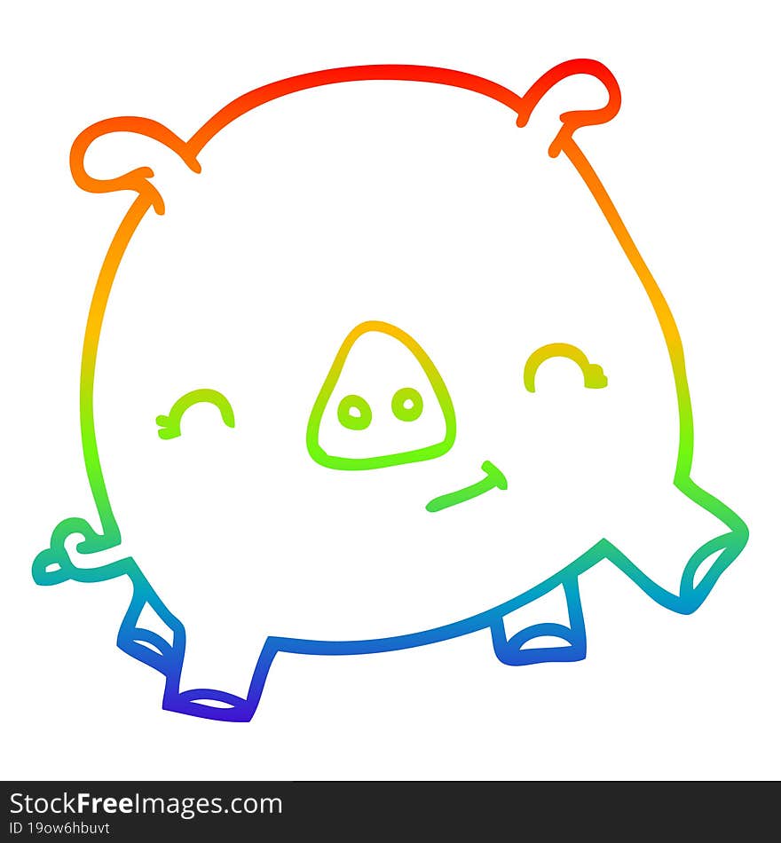 Rainbow Gradient Line Drawing Cartoon Happy Pig