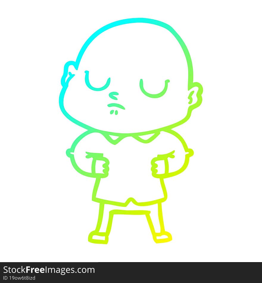 cold gradient line drawing of a cartoon bald man