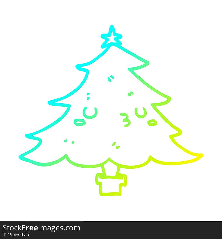 cold gradient line drawing cute cartoon christmas tree