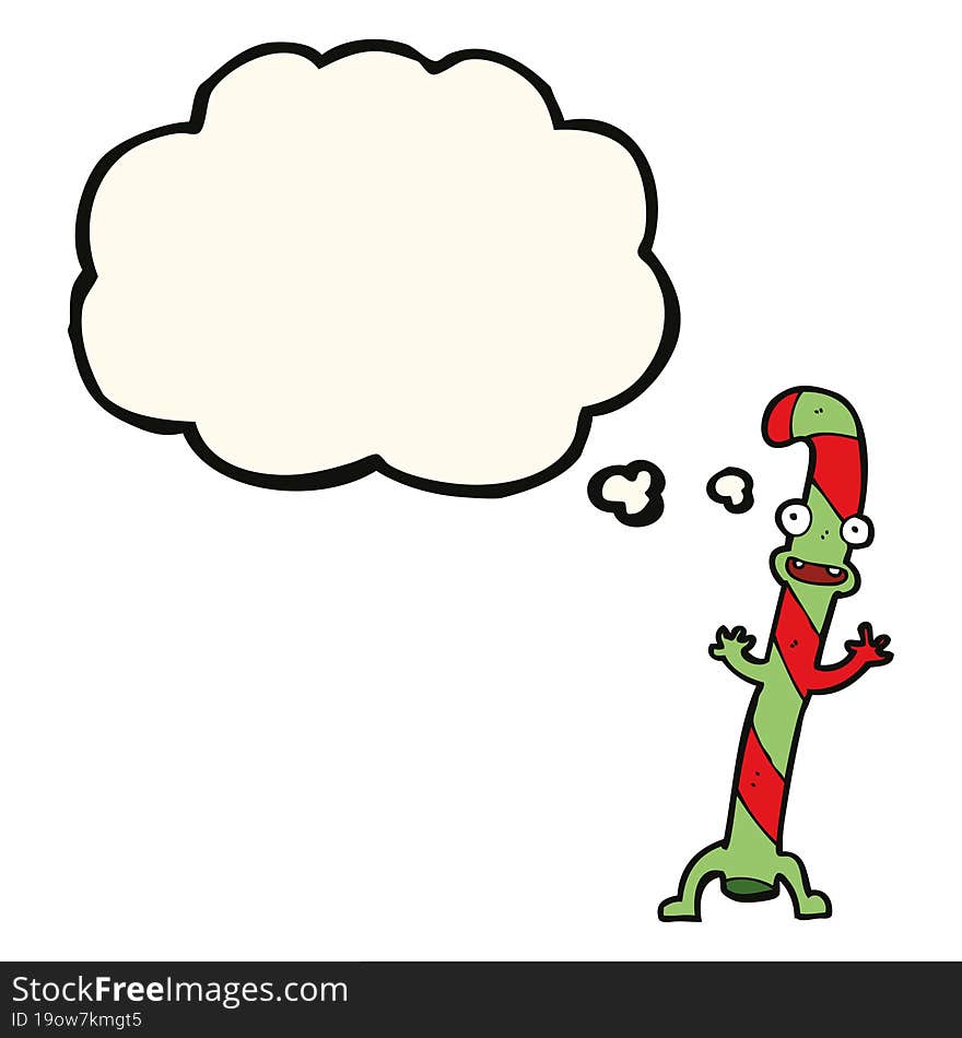 Cartoon Dancing Christmas Candy Cane With Thought Bubble