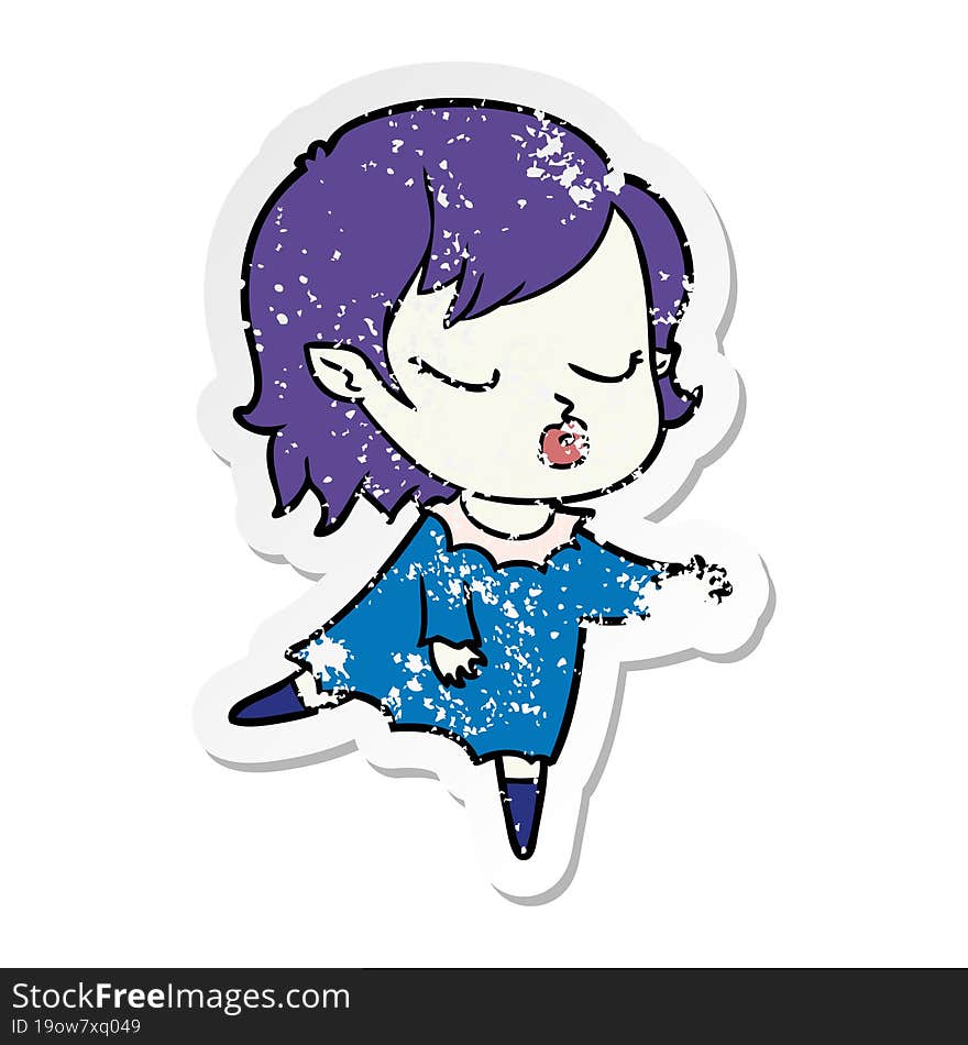 Distressed Sticker Of A Cute Cartoon Vampire Girl