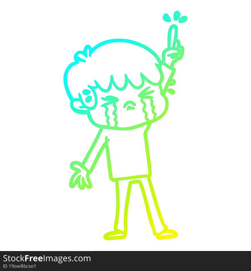 cold gradient line drawing cartoon boy crying